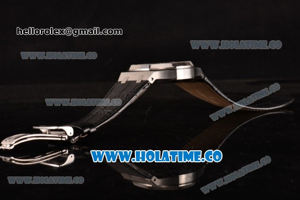 Audemars Piguet Royal Oak 41MM Swiss Tourbillon Manual Winding Steel Case with Diamonds Bezel Black Leather Strap and Black Dial (FT) - Click Image to Close